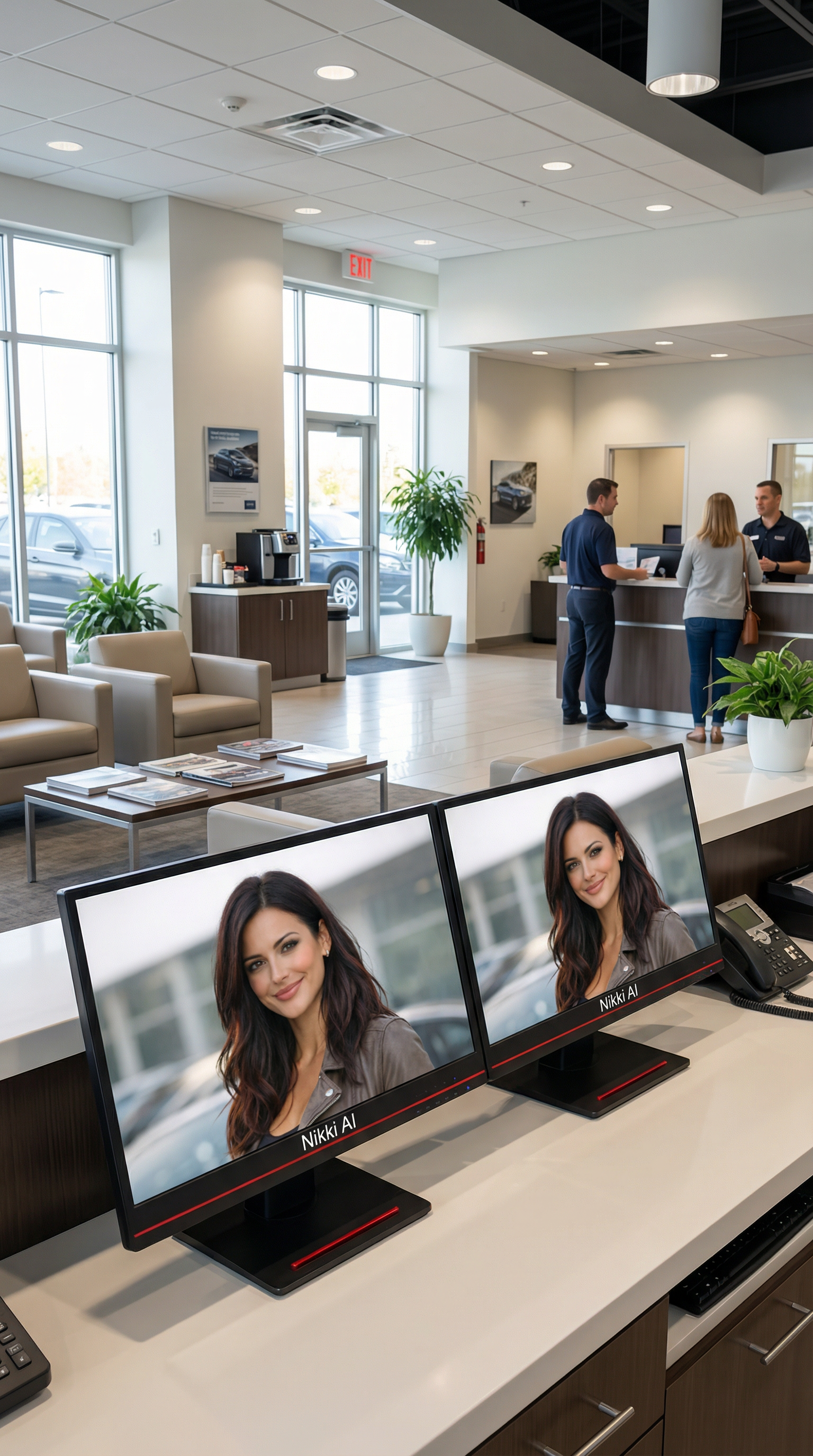 Nikki at service reception desk